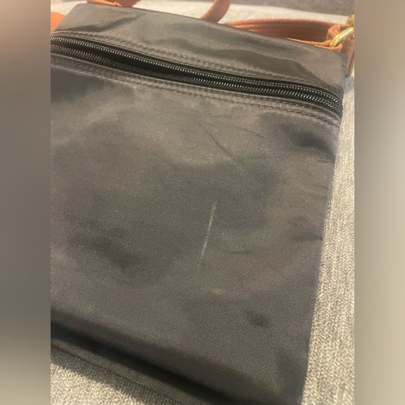 RARE Longchamp Le Pliage Nylon Black & Brown Folding Shoulder Bag FREE SHIPPING - Picture 12 of 14